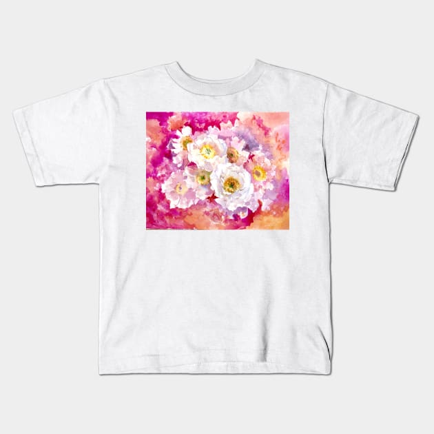 Pink Abstract Flowers, Peonies Kids T-Shirt by surenart